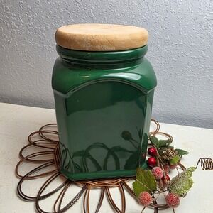 Winsome Ceramic‎ Hunter Green Wooden Lidded Canister Rectangle Shape Cookie Jar